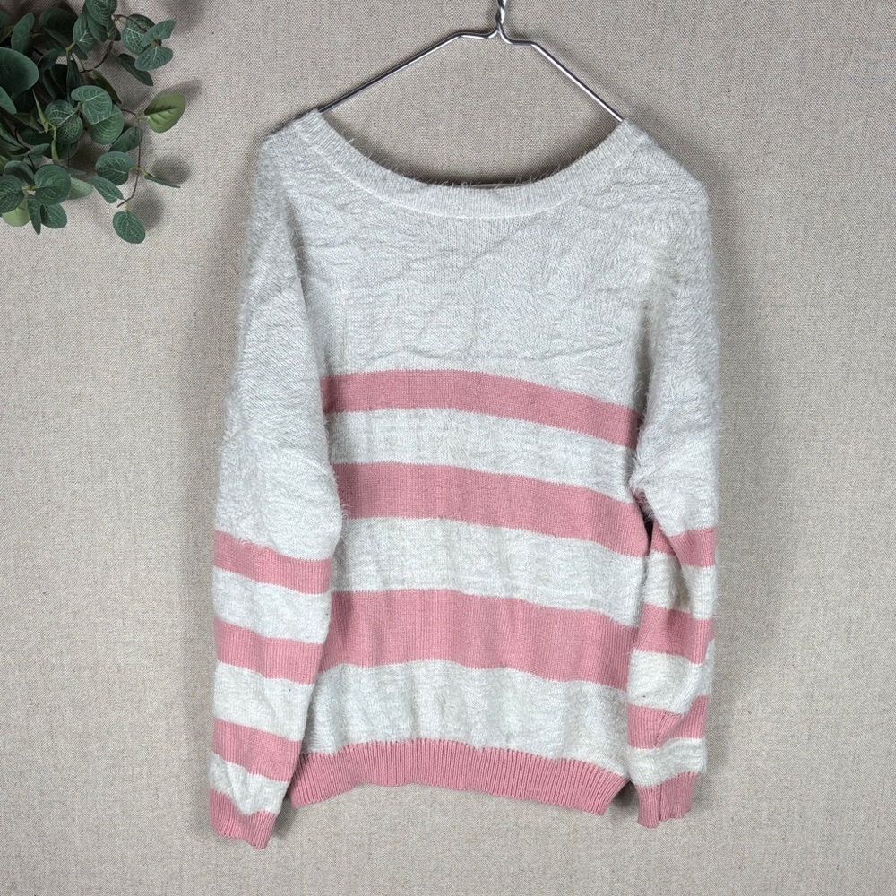Eesome Cozy Pink and White Striped Sweater Medium